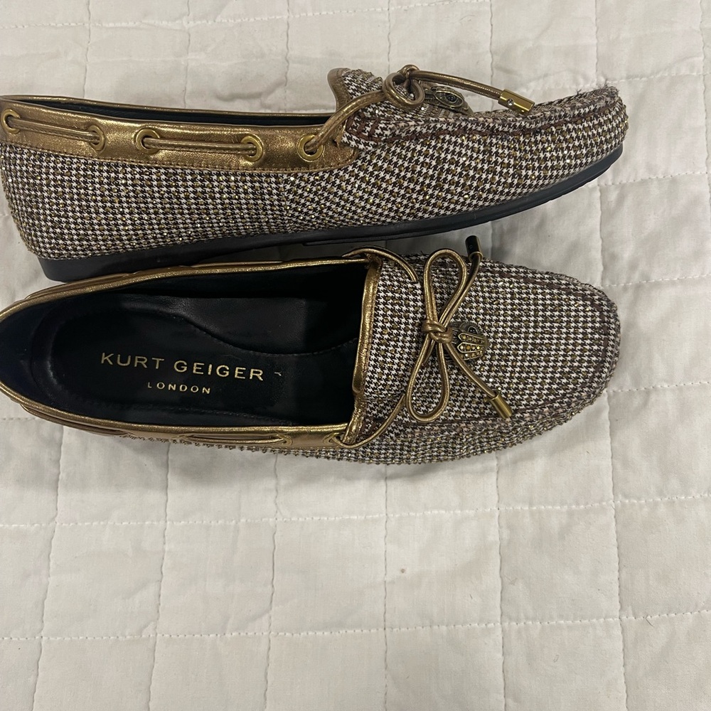 Kurt Geiger Women's Checkered Loafers with Gold Trim - Picture 2 of 3